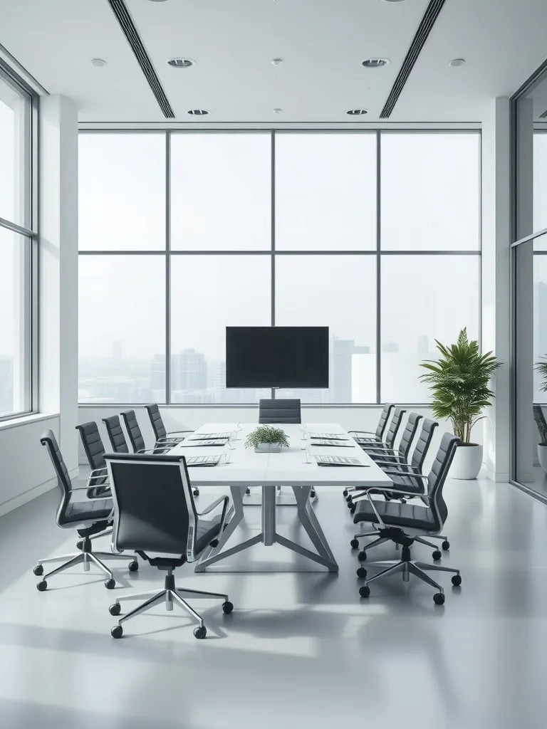 Modern business office meeting room, minimalist design, larg