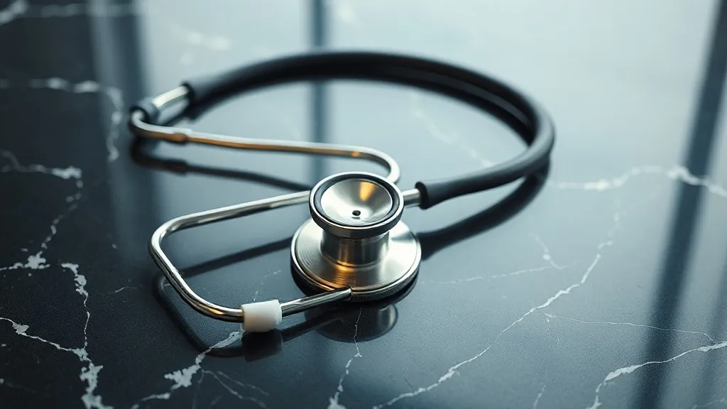 Abstract medical concept, clean lines, stethoscope on a dark